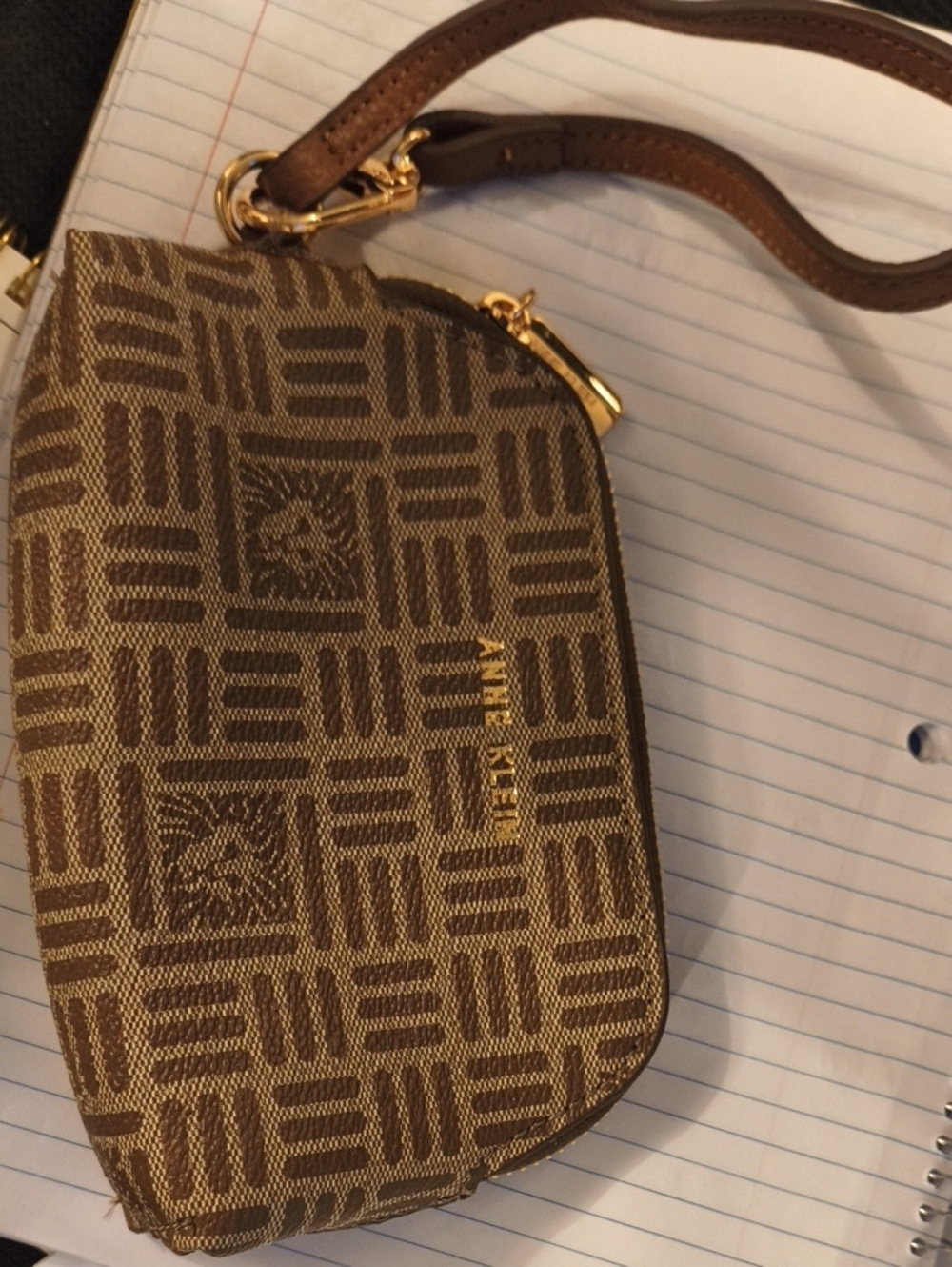 Anne Klein Brown Patterned Wristlet with Gold Hardware
